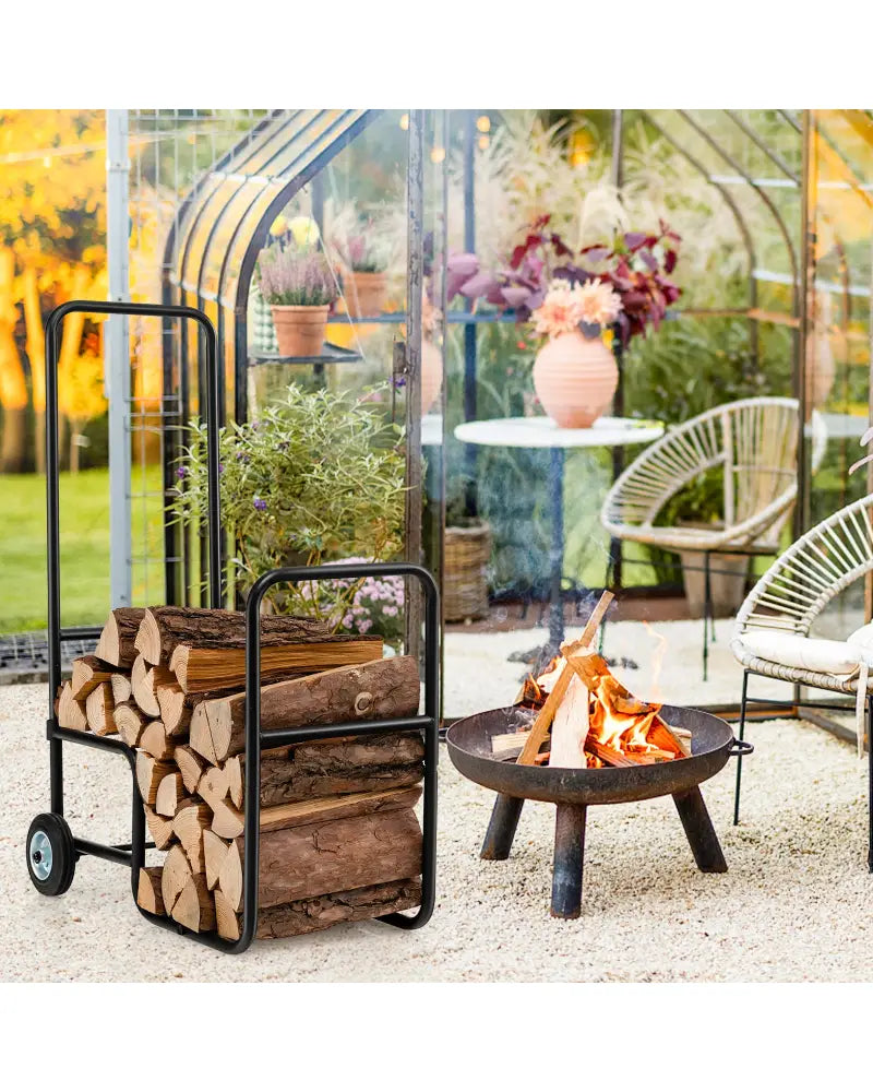 Firewood Log Cart Carrier with Anti-Slip and Wear-Resistant Wheels - Black - Log Storage