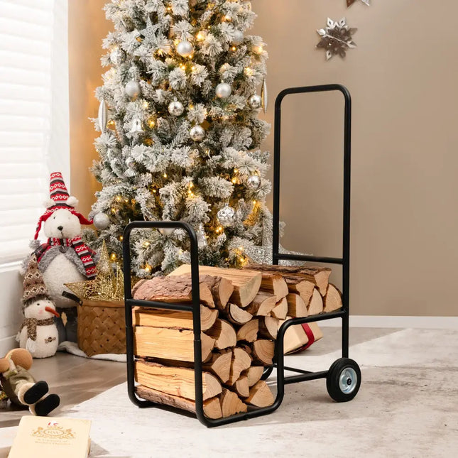 Firewood Log Cart Carrier with Anti-Slip and Wear-Resistant Wheels - Black - Log Storage