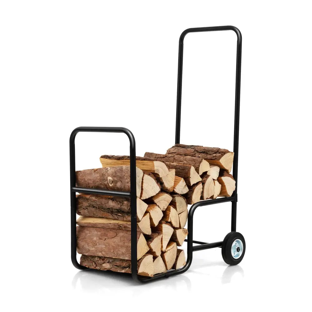 Firewood Log Cart Carrier with Anti-Slip and Wear-Resistant Wheels - Black - Log Storage