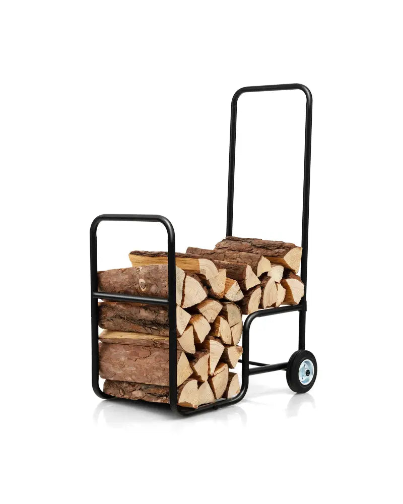 Firewood Log Cart Carrier with Anti-Slip and Wear-Resistant Wheels - Black - Log Storage