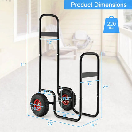 Firewood Log Cart Carrier with Wear-Resistant and Shockproof Rubber Wheels - Black - Log Storage