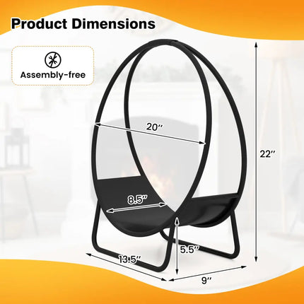Firewood Log Hoop 20 Inch Round Heavy-duty Metal Curved Log Rack with Stand - Log Storage