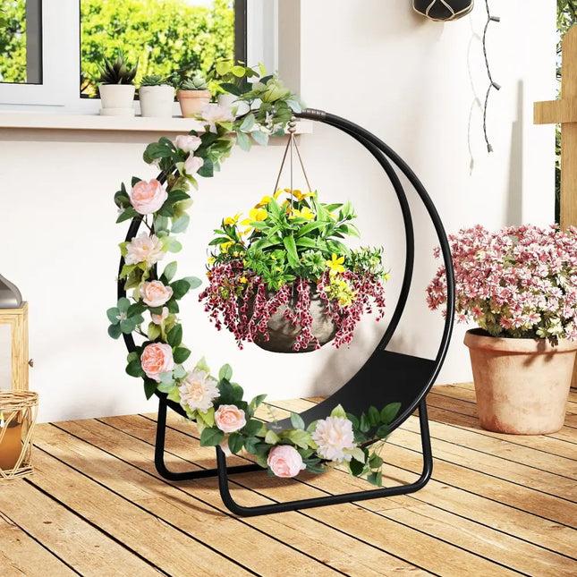 Firewood Log Hoop 20 Inch Round Heavy-duty Metal Curved Log Rack with Stand - Log Storage
