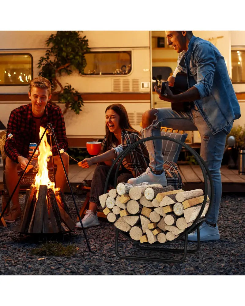 Firewood Log Hoop 20 Inch Round Heavy-duty Metal Curved Log Rack with Stand - Log Storage