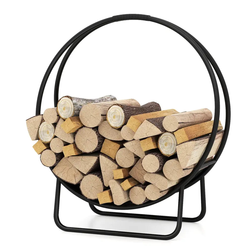 Firewood Log Hoop 20 Inch Round Heavy-duty Metal Curved Log Rack with Stand - Log Storage