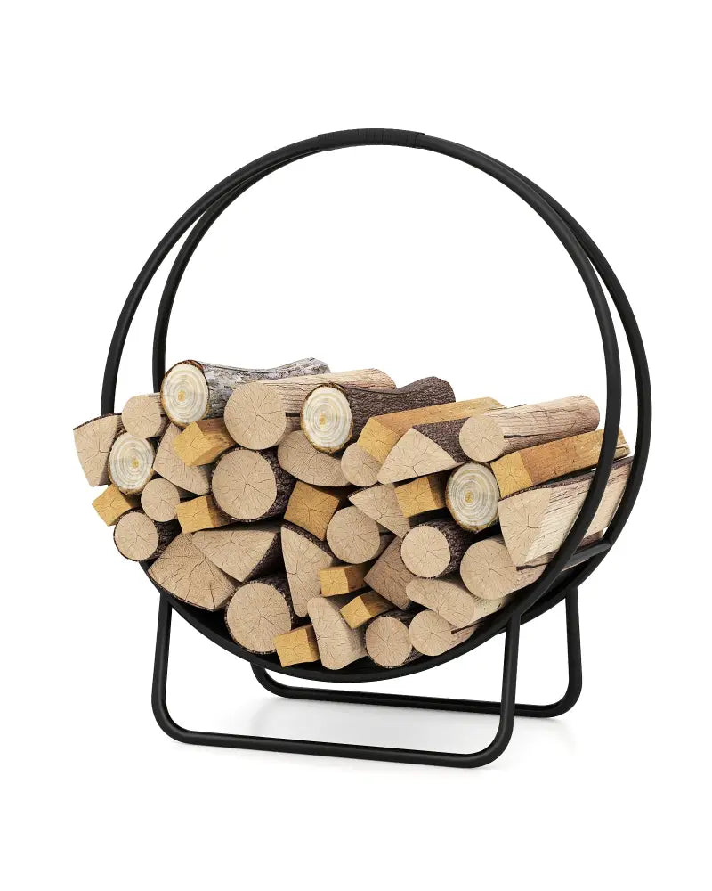 Firewood Log Hoop 20 Inch Round Heavy-duty Metal Curved Log Rack with Stand - Log Storage