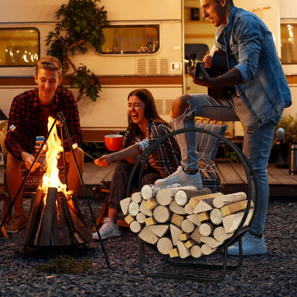 Firewood Log Hoop 20 Inch Round Heavy-duty Metal Curved Log Rack with Stand - Log Storage