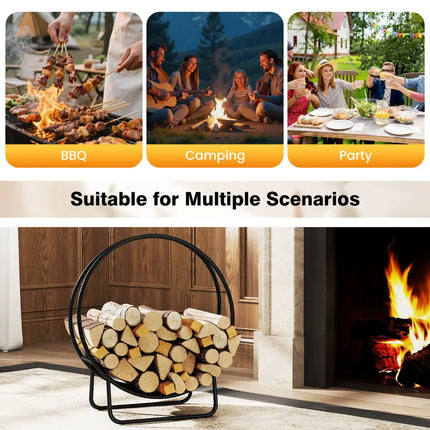 Firewood Log Hoop 20 Inch Round Heavy-duty Metal Curved Log Rack with Stand - Log Storage