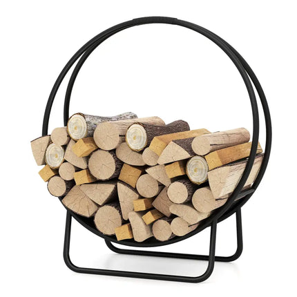 Firewood Log Hoop 20 Inch Round Heavy-duty Metal Curved Log Rack with Stand - Log Storage