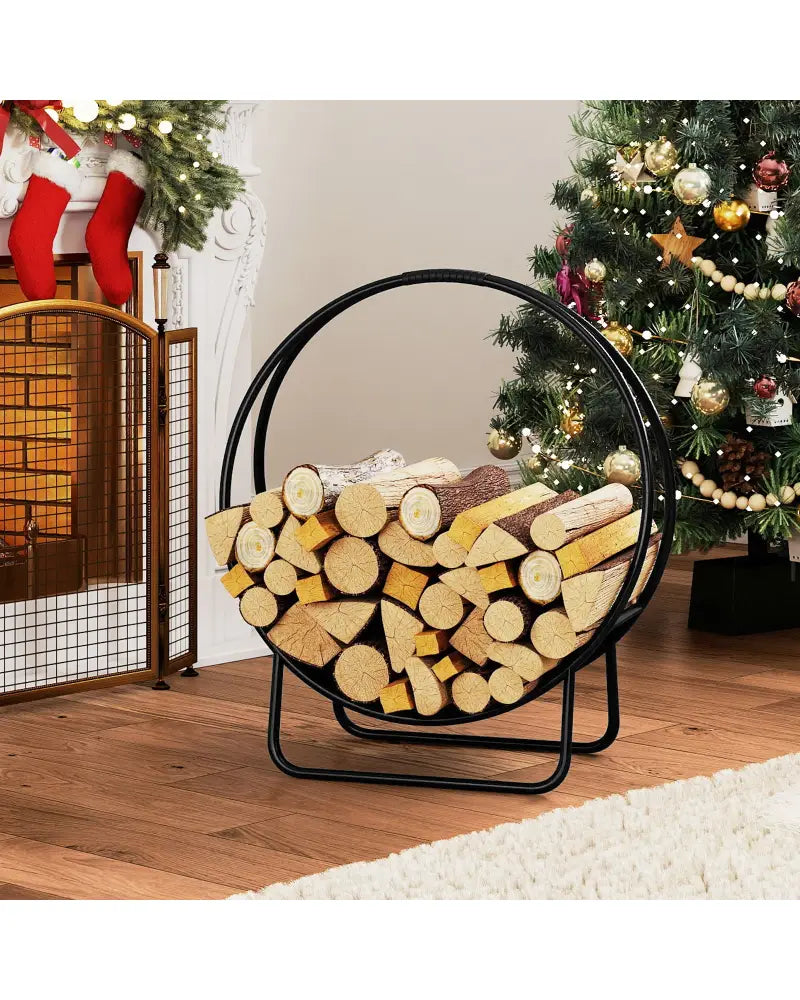 Firewood Log Hoop 20 Inch Round Heavy-duty Metal Curved Log Rack with Stand - Log Storage