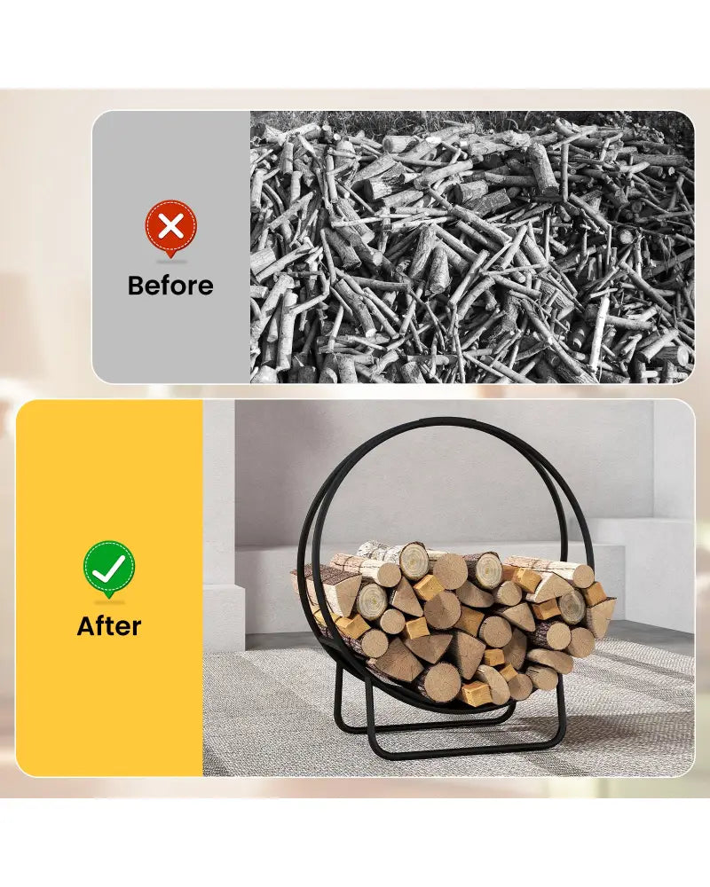 Firewood Log Hoop 20 Inch Round Heavy-duty Metal Curved Log Rack with Stand - Log Storage
