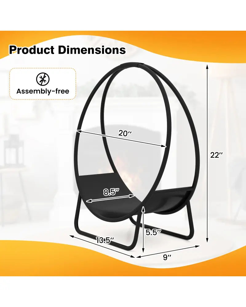 Firewood Log Hoop 20 Inch Round Heavy-duty Metal Curved Log Rack with Stand - Log Storage