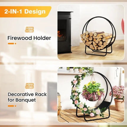 Firewood Log Hoop 20 Inch Round Heavy-duty Metal Curved Log Rack with Stand - Log Storage