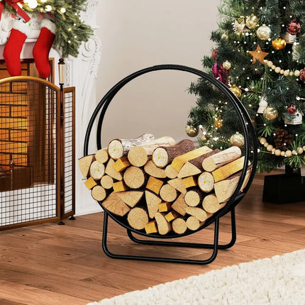Firewood Log Hoop 20 Inch Round Heavy-duty Metal Curved Log Rack with Stand - Log Storage
