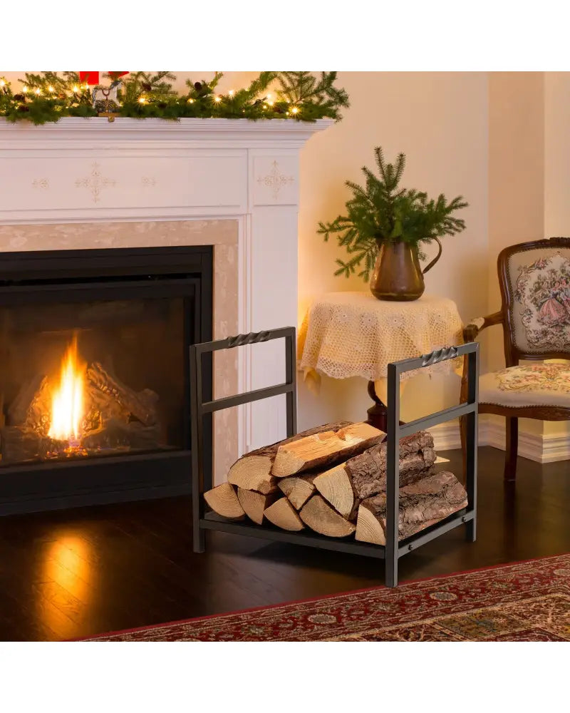 Firewood Log Rack with Unique Handle and Raised Feet-Black - Black - Log Storage