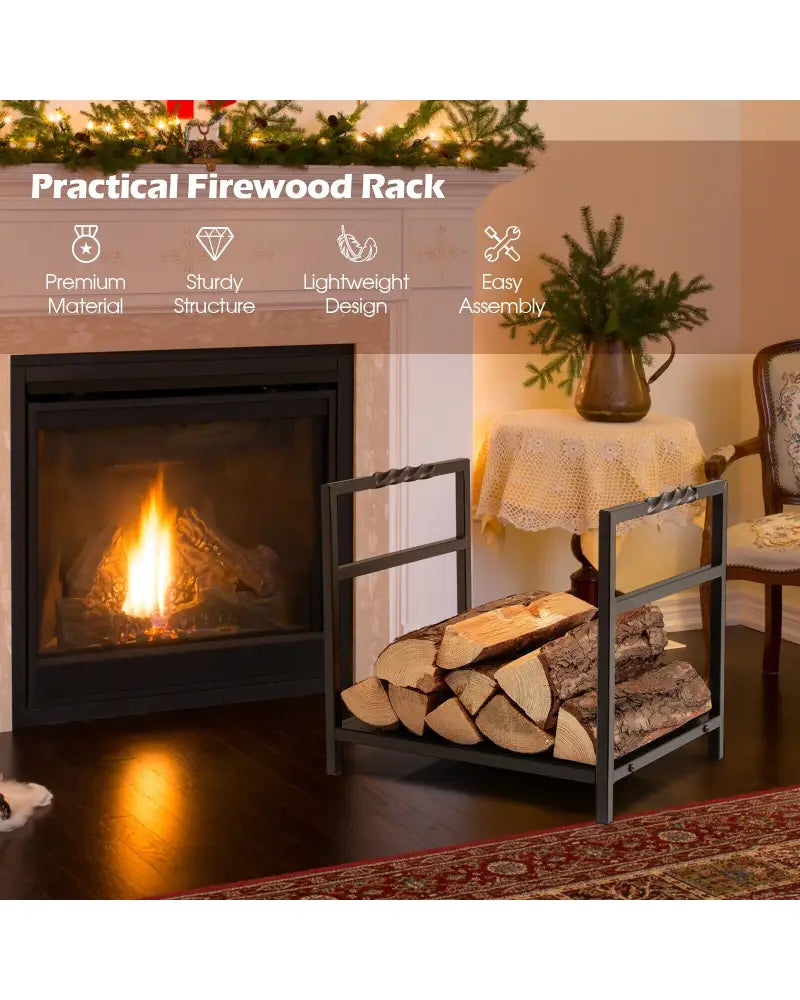 Firewood Log Rack with Unique Handle and Raised Feet-Black - Black - Log Storage