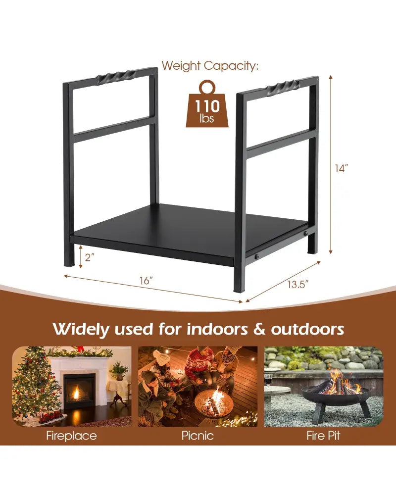 Firewood Log Rack with Unique Handle and Raised Feet-Black - Black - Log Storage