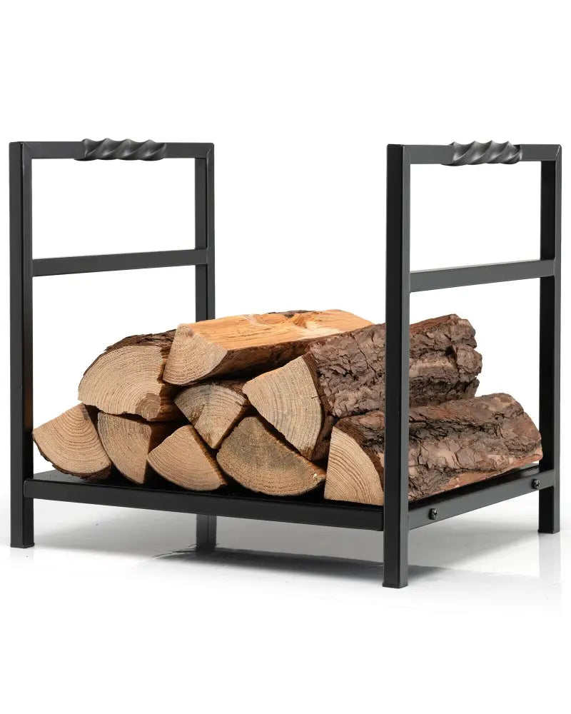 Firewood Log Rack with Unique Handle and Raised Feet-Black - Black - Log Storage