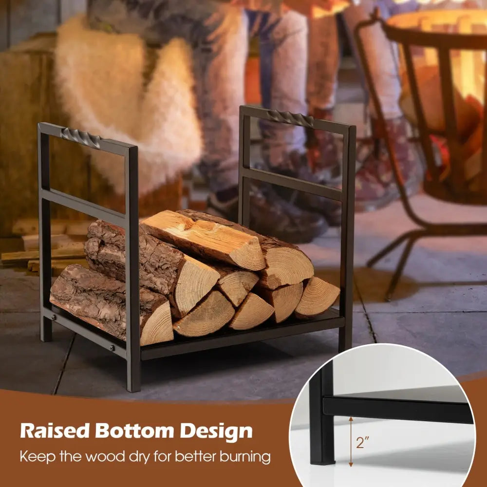 Firewood Log Rack with Unique Handle and Raised Feet-Black - Black - Log Storage