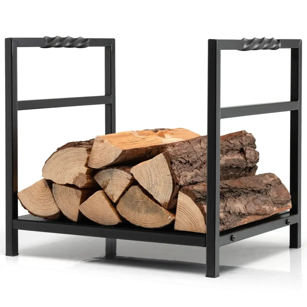 Firewood Log Rack with Unique Handle and Raised Feet-Black - Black - Log Storage