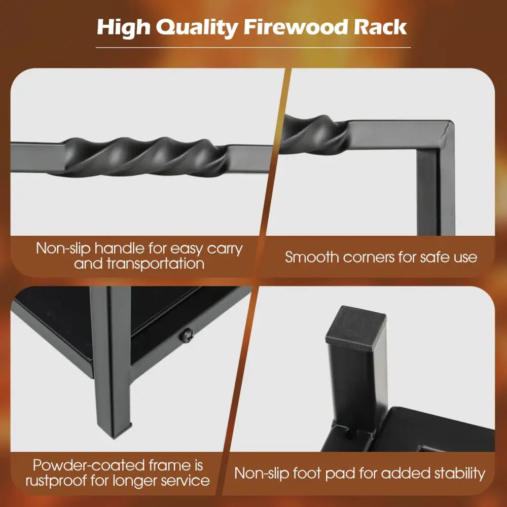 Firewood Log Rack with Unique Handle and Raised Feet-Black - Black - Log Storage