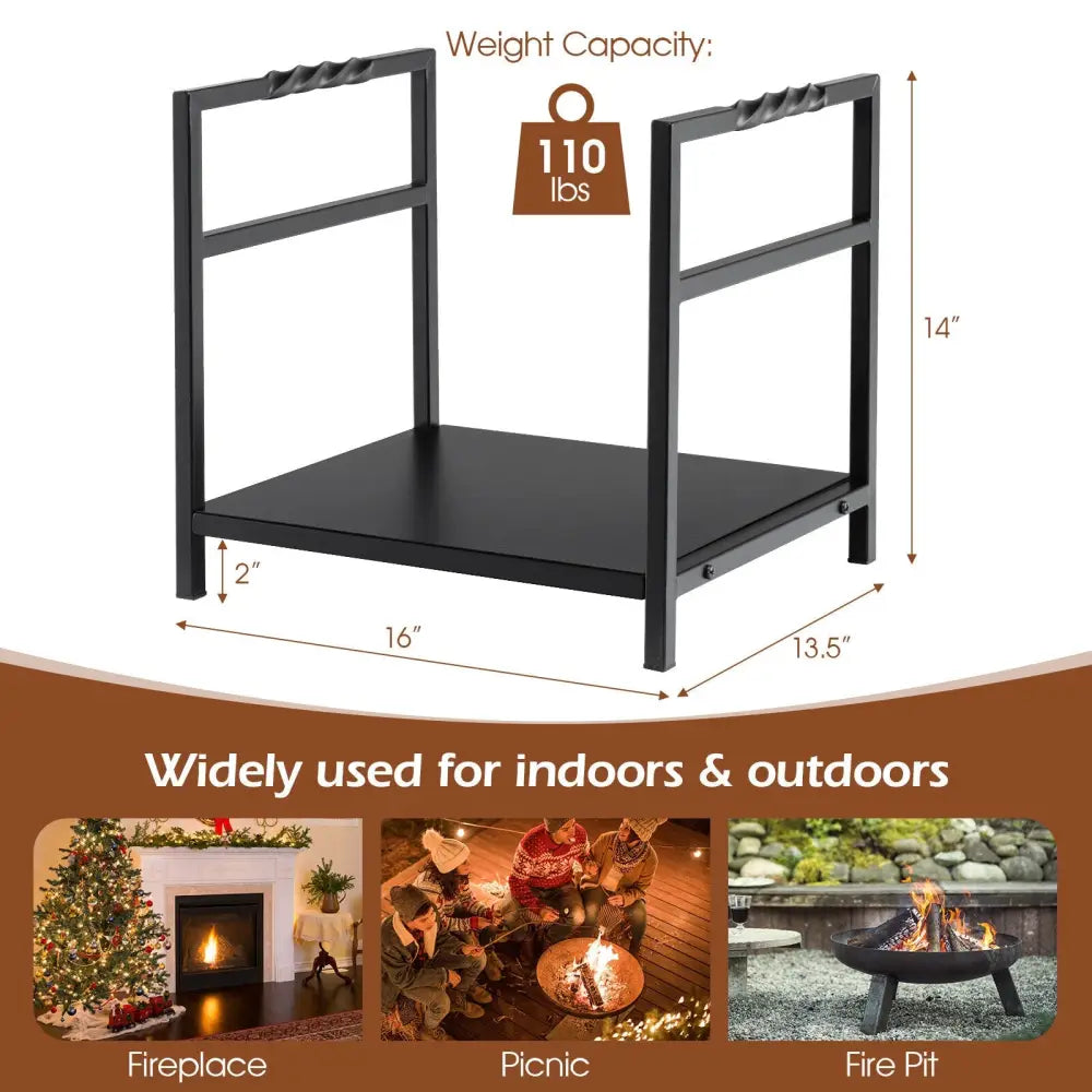 Firewood Log Rack with Unique Handle and Raised Feet-Black - Black - Log Storage