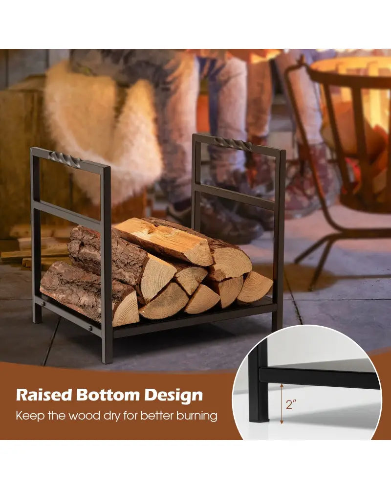 Firewood Log Rack with Unique Handle and Raised Feet-Black - Black - Log Storage