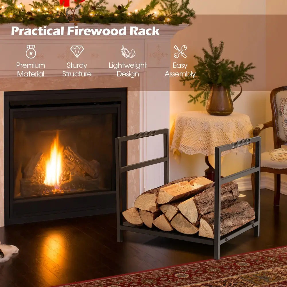 Firewood Log Rack with Unique Handle and Raised Feet-Black - Black - Log Storage