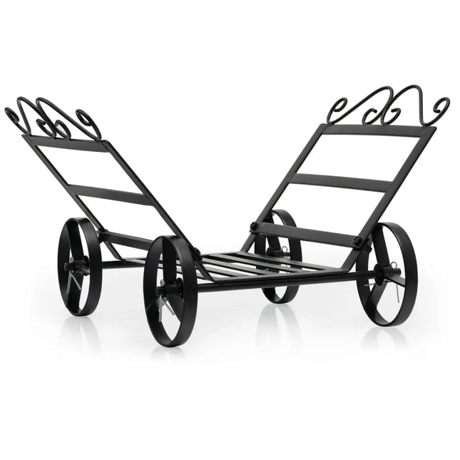Firewood Rack Decorative Rustproof Steel Fireplace Log Holder with Wheels - Black - Log Storage