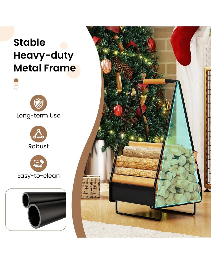Firewood Storage Rack Heavy-duty Metal Log Holder with Handle and Square Rack - Log Storage