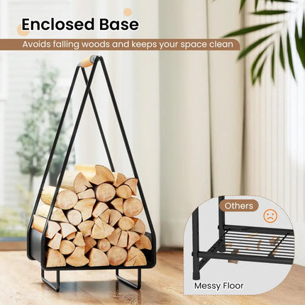 Firewood Storage Rack Heavy-duty Metal Log Holder with Handle and Square Rack - Log Storage