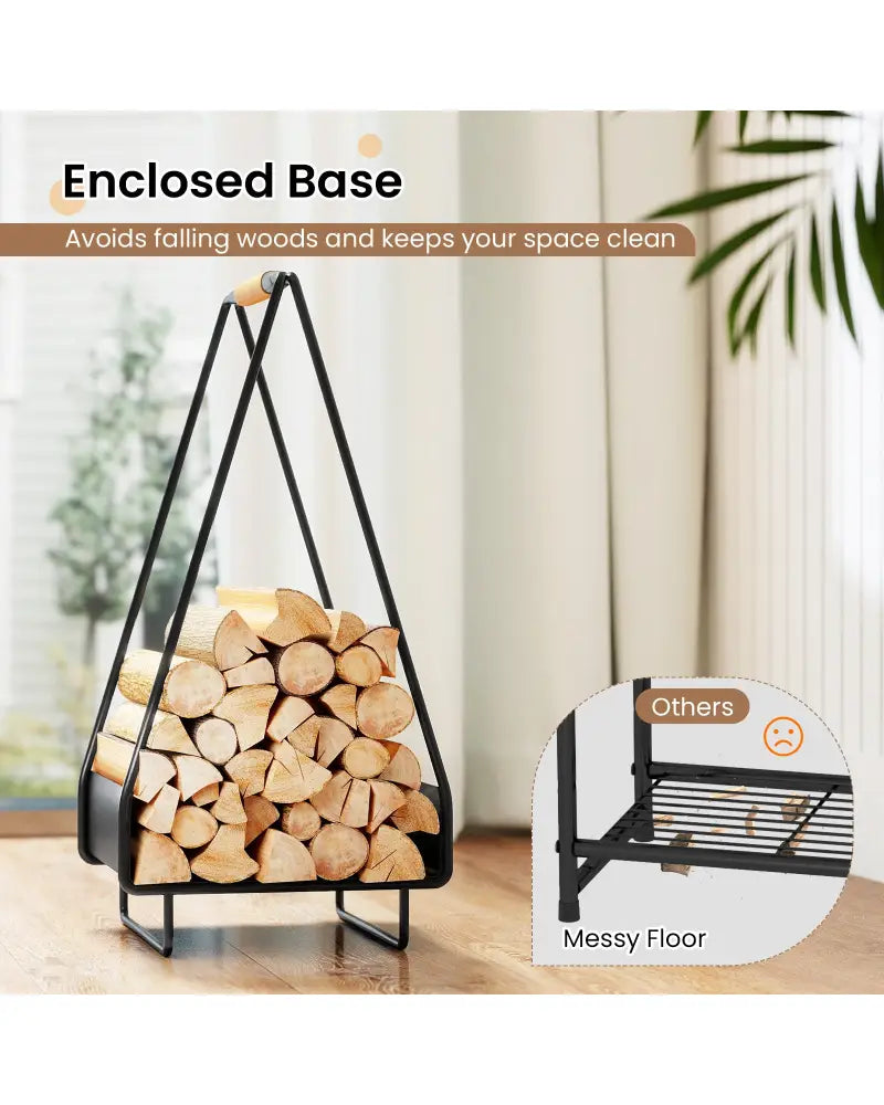 Firewood Storage Rack Heavy-duty Metal Log Holder with Handle and Square Rack - Log Storage