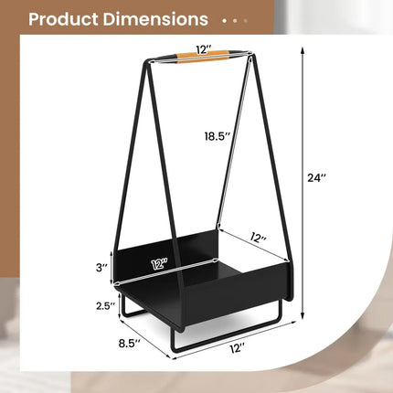 Firewood Storage Rack Heavy-duty Metal Log Holder with Handle and Square Rack - Log Storage