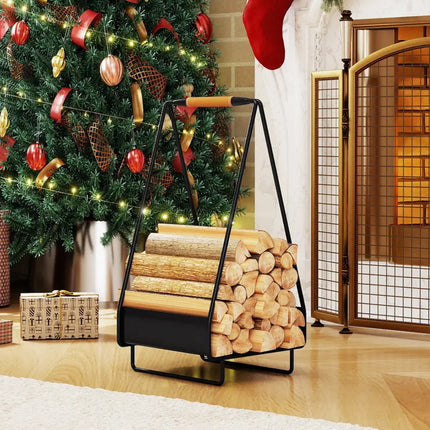 Firewood Storage Rack Heavy-duty Metal Log Holder with Handle and Square Rack - Log Storage