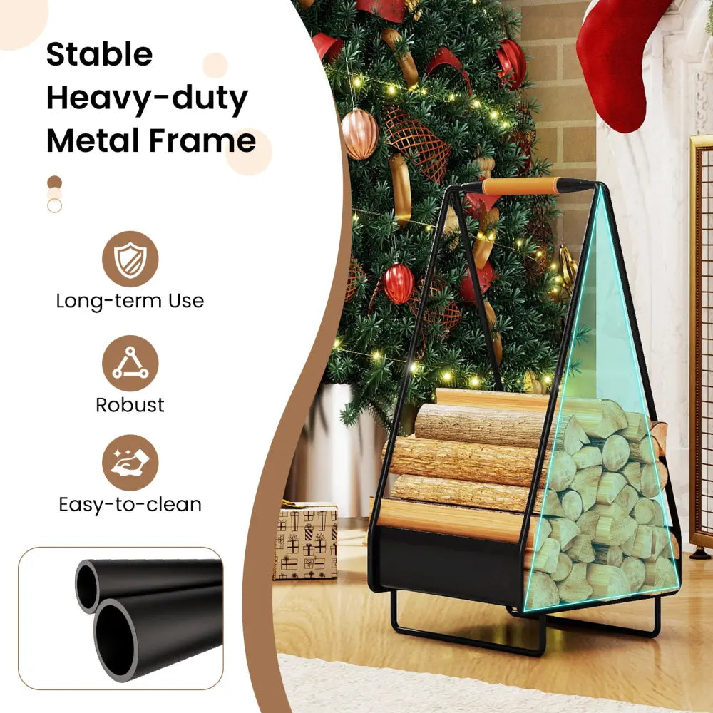 Firewood Storage Rack Heavy-duty Metal Log Holder with Handle and Square Rack - Log Storage