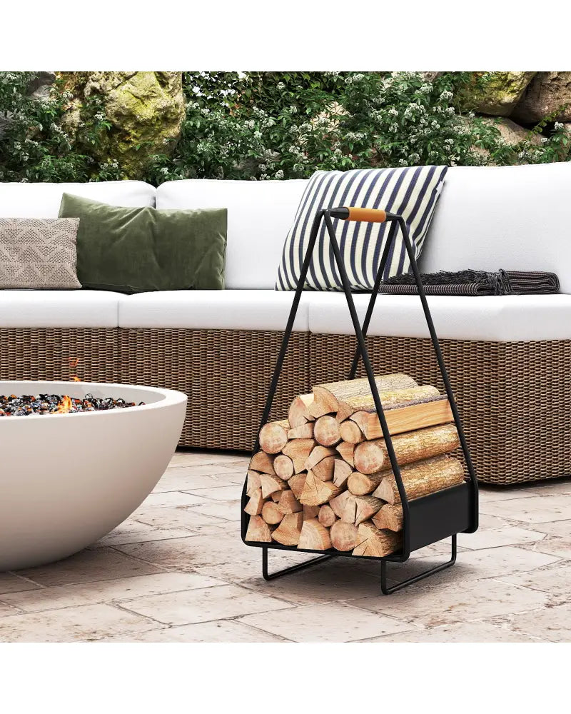 Firewood Storage Rack Heavy-duty Metal Log Holder with Handle and Square Rack - Log Storage