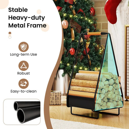 Firewood Storage Rack Heavy-duty Metal Log Holder with Handle and Square Rack - Log Storage