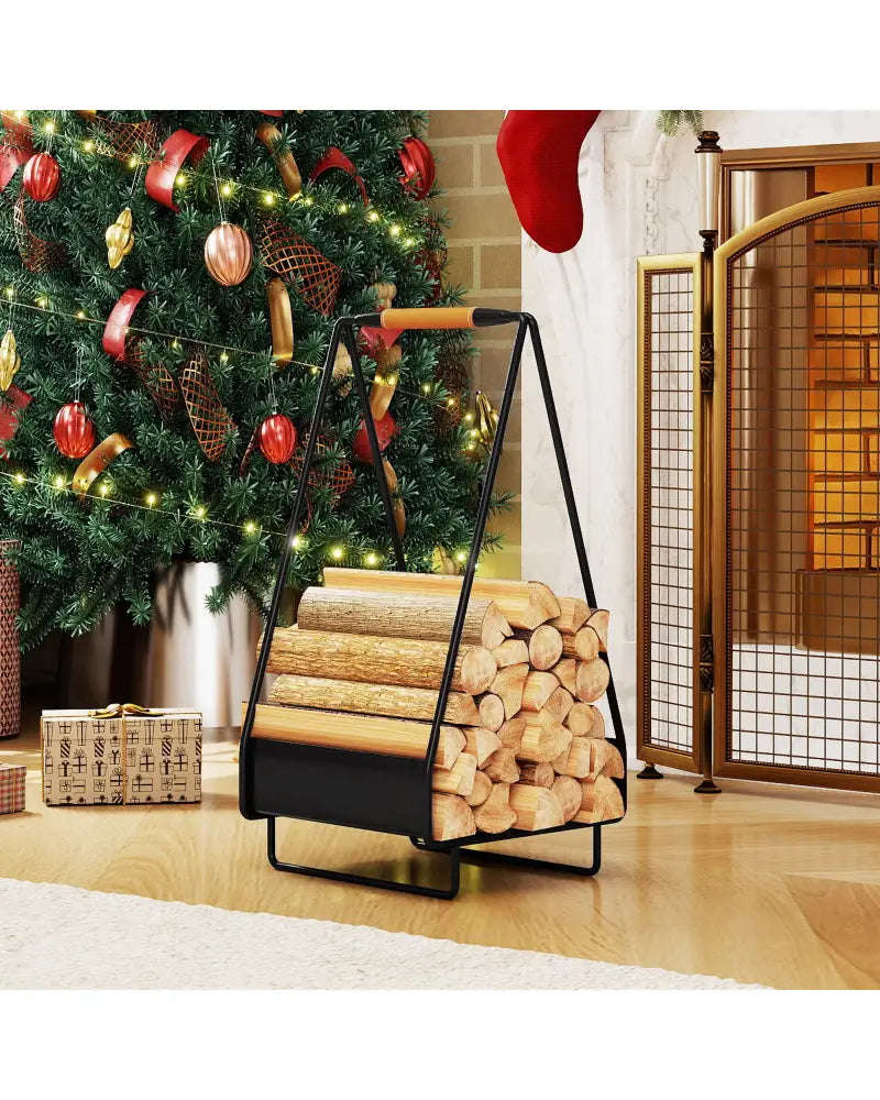 Firewood Storage Rack Heavy-duty Metal Log Holder with Handle and Square Rack - Log Storage