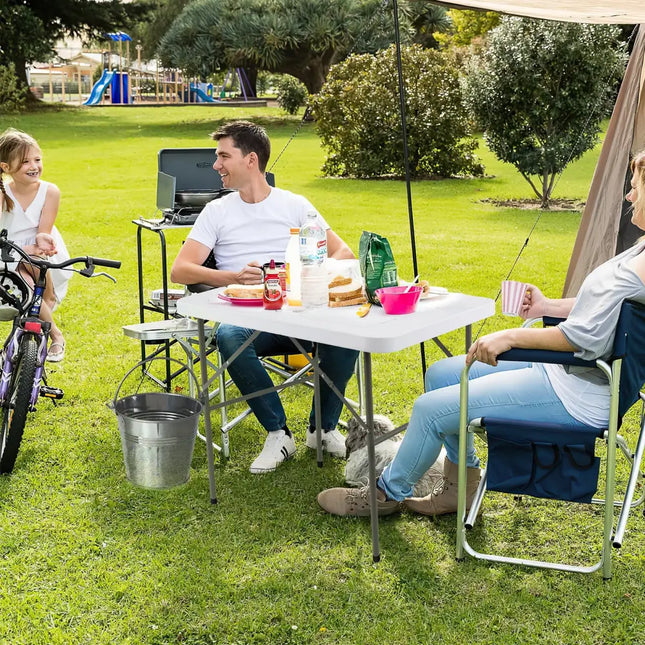 Fish Cleaning Table with 2 Sinks and 360° Rotatable Fauce-White - White - Camping Furniture