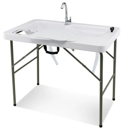 Fish Cleaning Table with 2 Sinks and 360° Rotatable FauceWhite - Oasis Home Essentials
