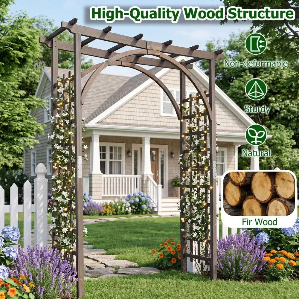 Flat Top Garden Arch Trellis 85’’ Tall Wood for Climbing Plants and Wedding-Brown - Brown - Garden Arbors