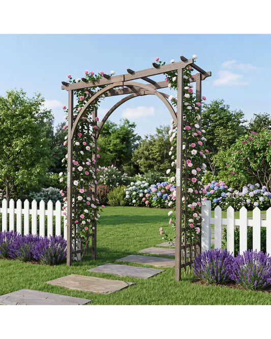 Flat Top Garden Arch Trellis 85’’ Tall Wood for Climbing Plants and Wedding-Brown - Brown - Garden Arbors