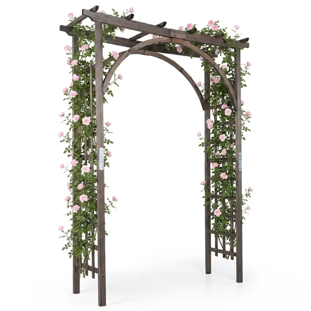 Flat Top Garden Arch Trellis 85’’ Tall Wood for Climbing Plants and Wedding-Brown - Brown - Garden Arbors