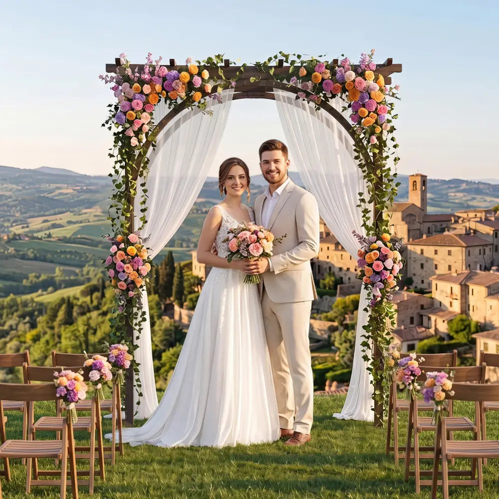 Flat Top Garden Arch Trellis 85’’ Tall Wood for Climbing Plants and Wedding-Brown - Brown - Garden Arbors