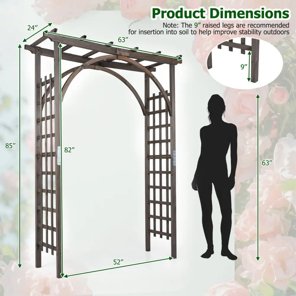 Flat Top Garden Arch Trellis 85’’ Tall Wood for Climbing Plants and Wedding-Brown - Brown - Garden Arbors