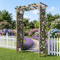 Flat Top Garden Arch with Gate 85’’ Tall Wood for Climbing Plants and Wedding-Brown - Brown - Garden Arbors