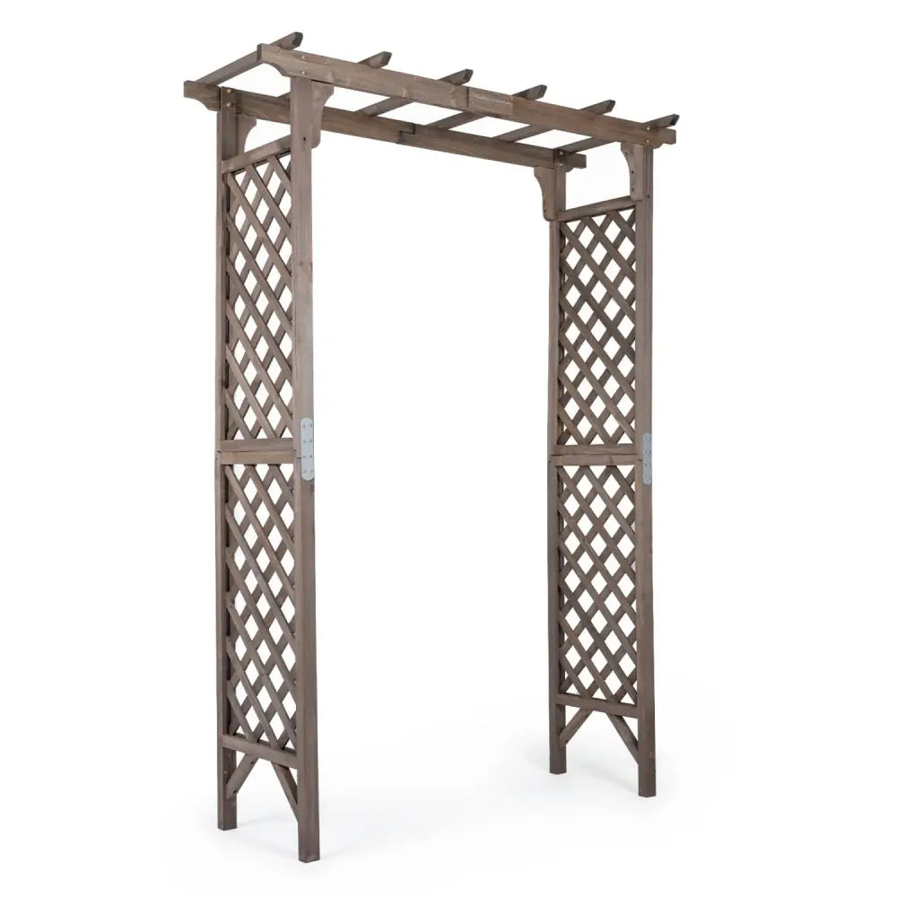 Flat Top Garden Arch with Gate 85’’ Tall Wood for Climbing Plants and Wedding-Brown - Brown - Garden Arbors