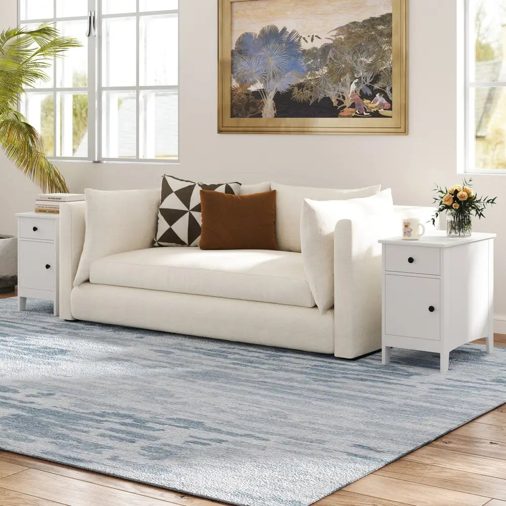Flip Top End Table with Charging Station USB Ports Outlets and Drawer-White - White - Nightstands