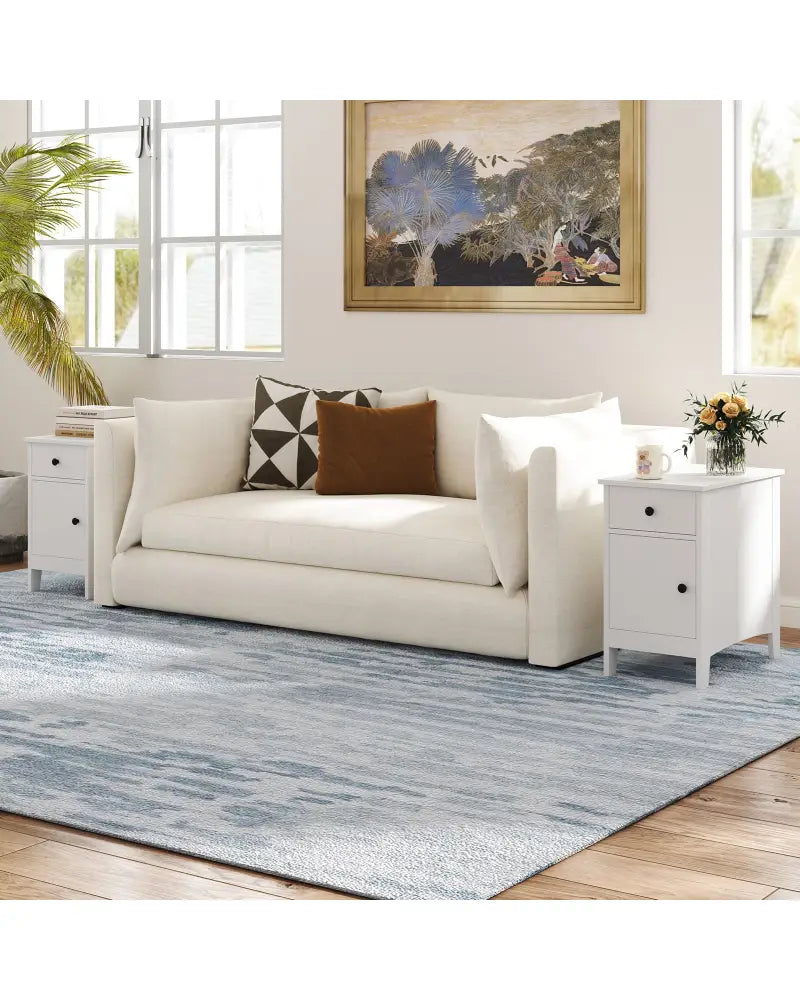 Flip Top End Table with Charging Station USB Ports Outlets and Drawer-White - White - Nightstands