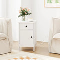 Flip Top End Table with Charging Station USB Ports Outlets and Drawer-White - White - Nightstands
